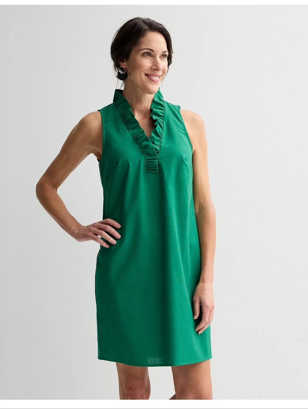 Green Ruffle V-Neck Sleeveless Dress - Women